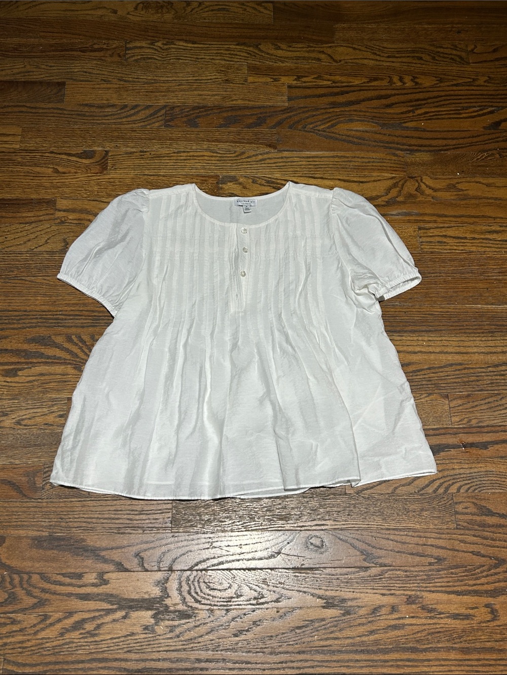 Current Air White Short Sleeve Pintuck Blouse